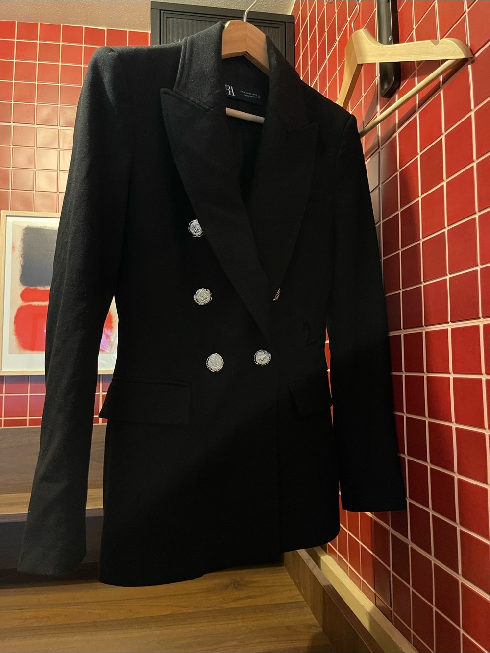 Zara Women’s Black Double-Breasted Blazer with Silver Buttons, Sz XS